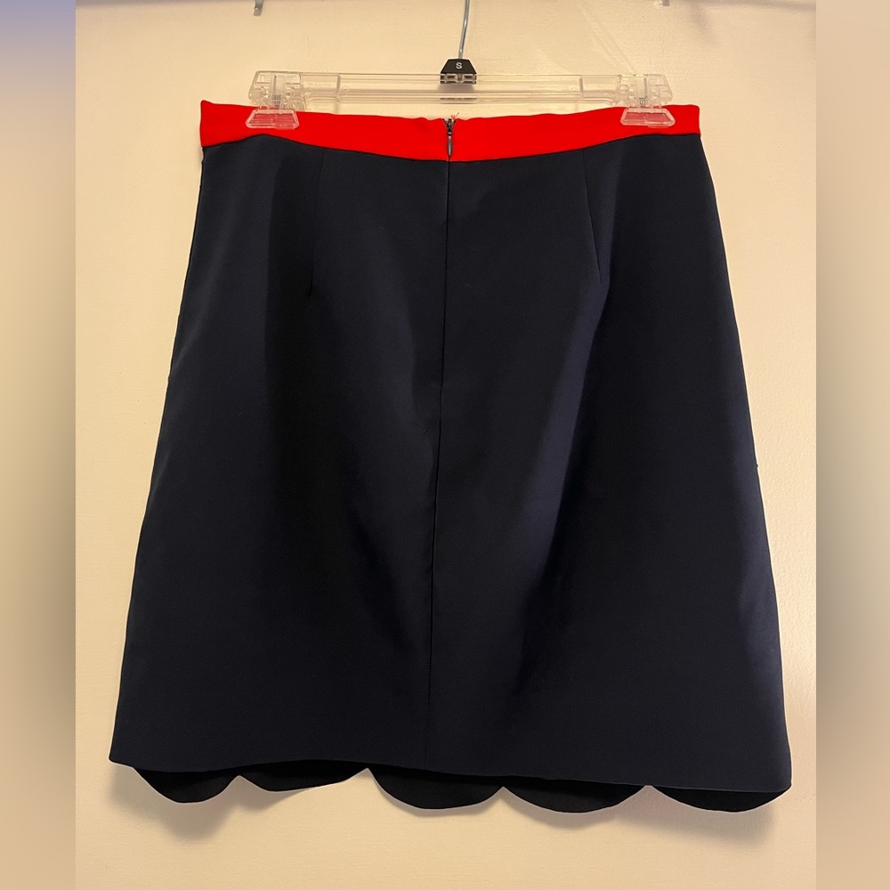 Pixley Navy Laser-Cut Pencil Skirt with Red Waistband - Picture 6 of 6